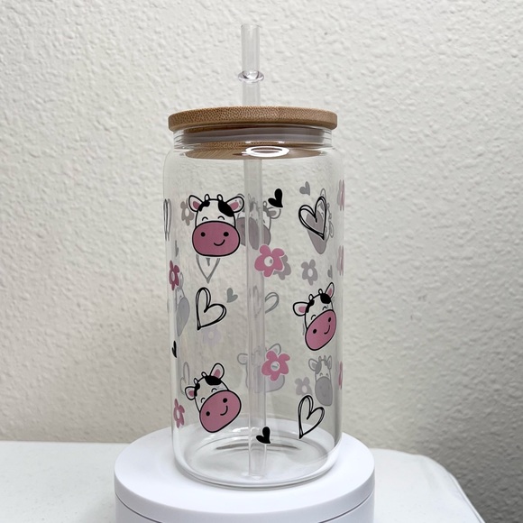 Cows and Heart Handmade Libbey Glass Cup - Picture 3 of 5